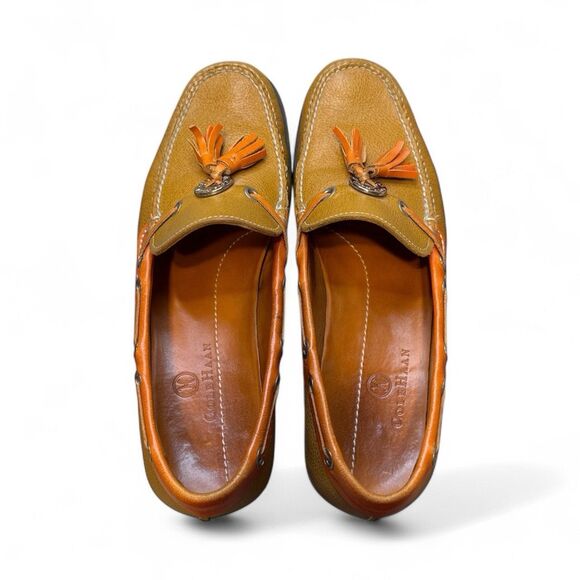 Cole Haan Orange/Tan Pebbled Leather Tasseled Driving Loafer womans sz 6B - Picture 4 of 6